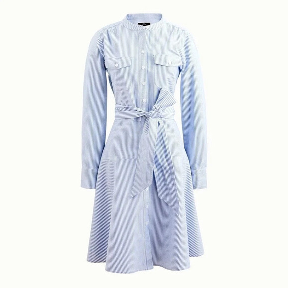 J. Crew Oxford White Blue Cotton A-line Shirtdress Size 0 - Picture 3 of 16